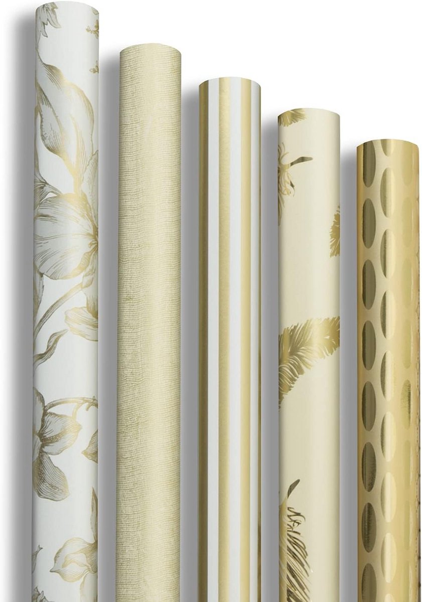 10 Rollen Luxe Cadeaupapier Set - Verschillende Ontwerpen - 70g Gerecycled Kraftpapier