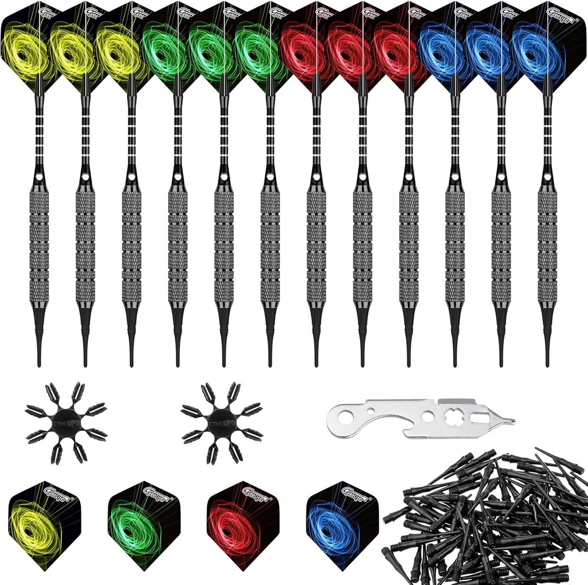 12 Stuks Zachte Steeltjes Dartpijlen Set met Aluminium Shafts