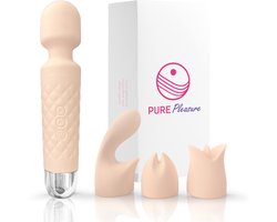 Pure Pleasure® Vibrator voor Vrouwen – Magic Wand Vibrator met 3 Opzetstukken – Seksspeeltjes voor Vrouwen & Koppels – G-spot & Clitoris Stimulator – Oplaadbaar – Fluisterstil – Siliconen – Roze