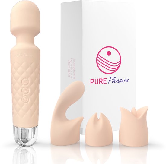 Pure Pleasure® Vibrator voor Vrouwen – Magic Wand Vibrator met 3 Opzetstukken – Seksspeeltjes voor Vrouwen & Koppels – G-spot & Clitoris Stimulator – Oplaadbaar – Fluisterstil – Siliconen – Roze