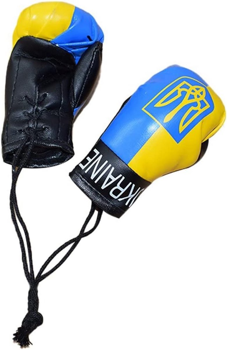Set van 2 Mini Bokshandschoenen Sleutelhanger met Oekraïense Vlag - Leuk Cadeau