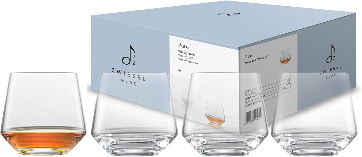 Set van 4 Kristallen Whiskyglazen 389 ml Vaatwasmachinebestendig