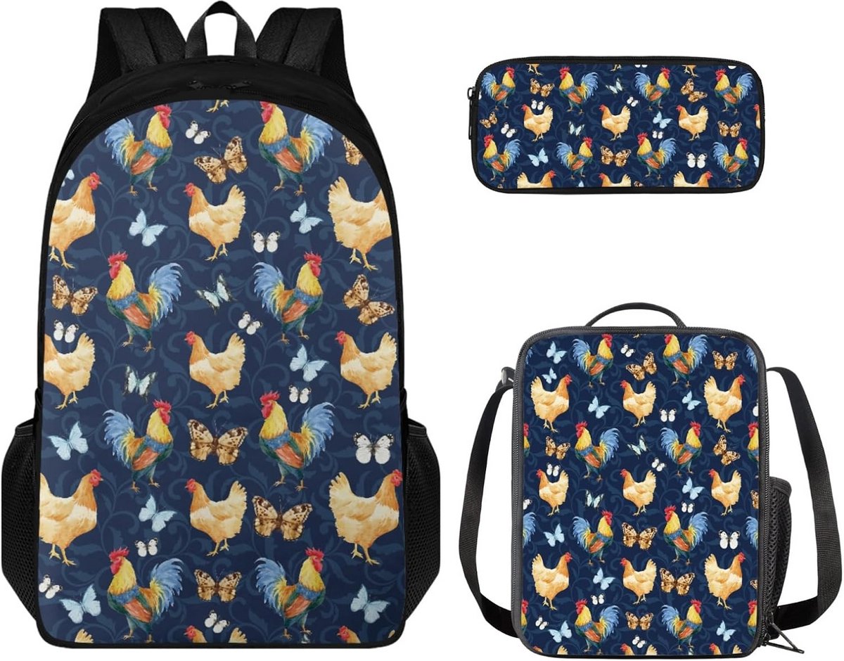 3-Delige Kinder Schooltas Set: Rugzak, Lunchtas en Pennenhouder voor Jongens en Meisjes