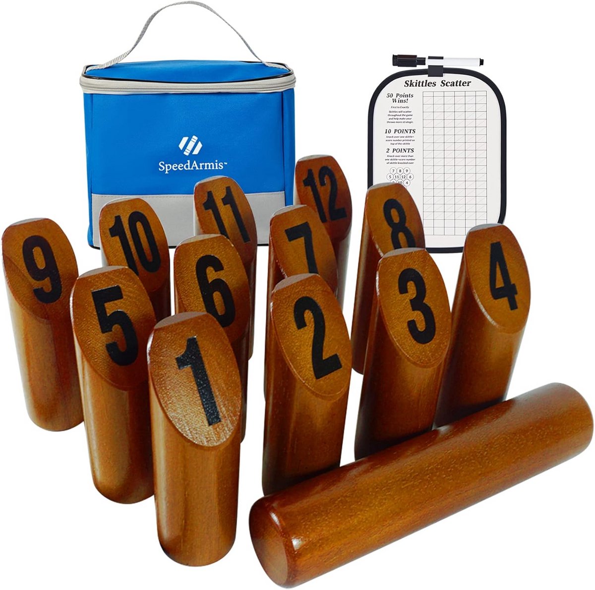 Houten Werpspel met 12 Genummerde Blokken, Inclusief Scorebord en Draagtas