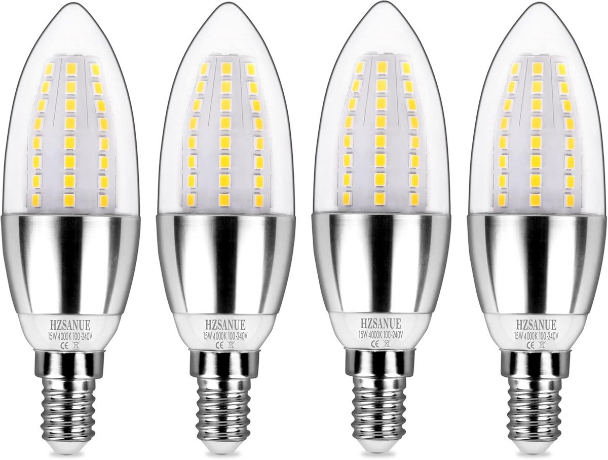 4x LED Kaarslamp E14 Schroefbasis 15W - Helder Wit Licht (1700Lm, 120W Vervanging)