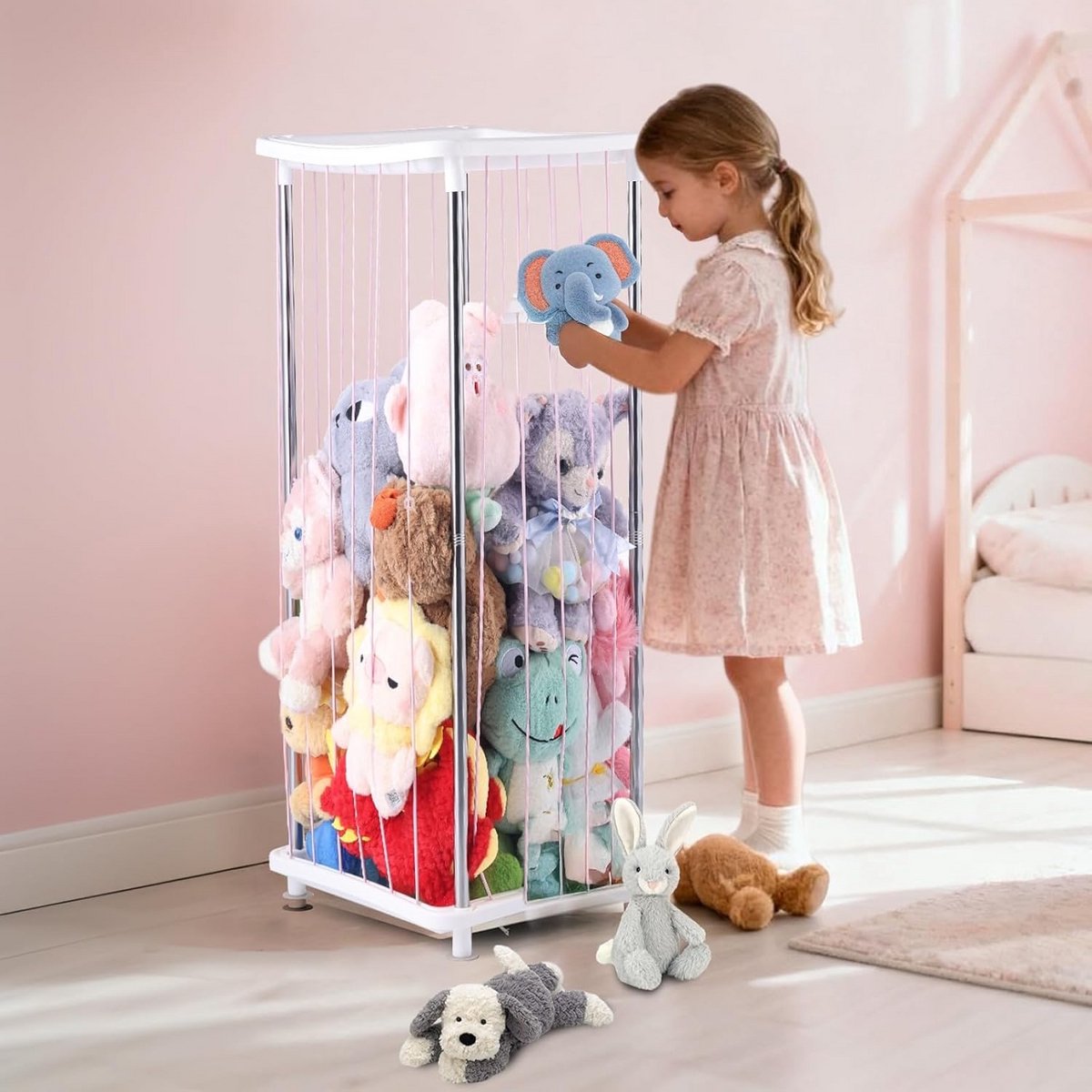 Pluchen Dieren Opberghoes met Elastische Banden - Ruimtebesparende Speelgoedopslag voor Kinderkamer