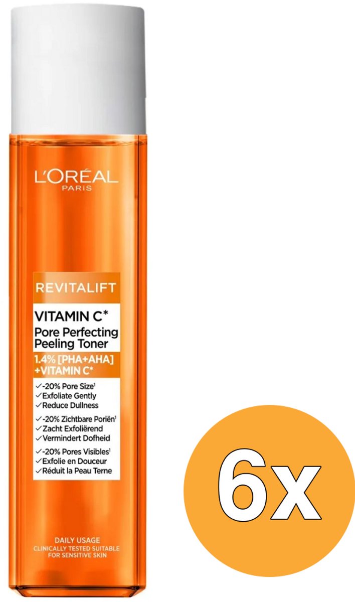 6x L'Oréal Paris Revitalift Toner Pore Perfecing Vitamine C (180 ml)