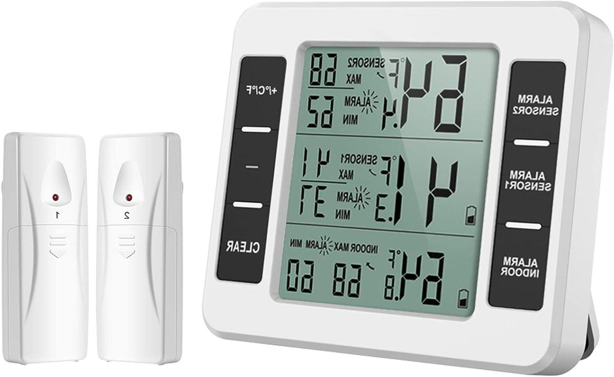 Digitale Draadloze Koelkastthermometer met Hoorbaar Alarm en Min/Max Display - Temperatuur Sensor - Keuken Gadgets.