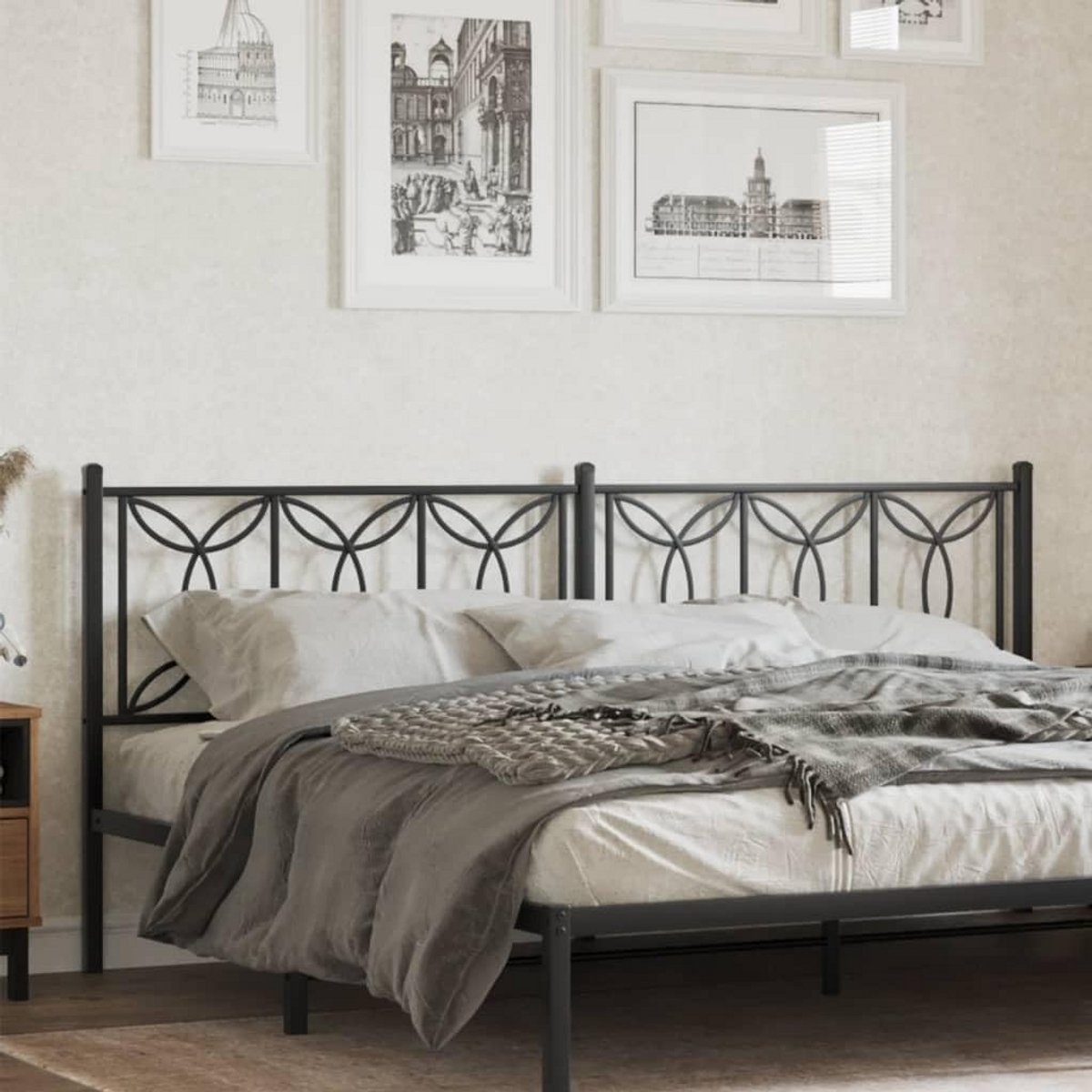 Tweepersoons Hoofdbord voor Bed met Metalen Frame Zwart