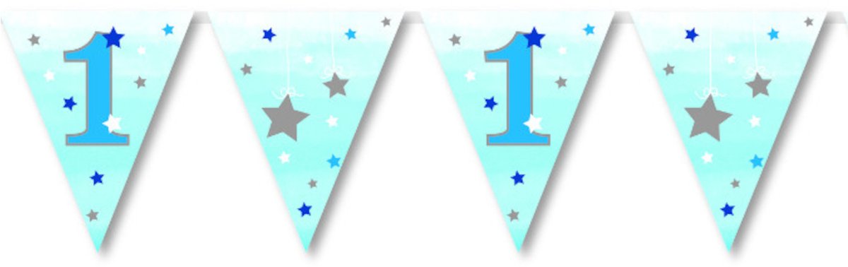 ANNIVERSARY HOUSE - Slinger vlaggetjes eerste verjaardag jongen one little star 3.7 m blauw met sterren