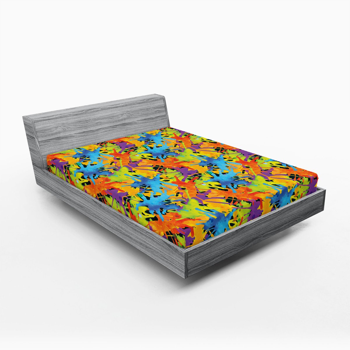 ABAKUHAUS Abstract hoeslaken, funky verfspatten, zachte decoratieve stof met elastische randen, 160 x 200 cm, veelkleurig
