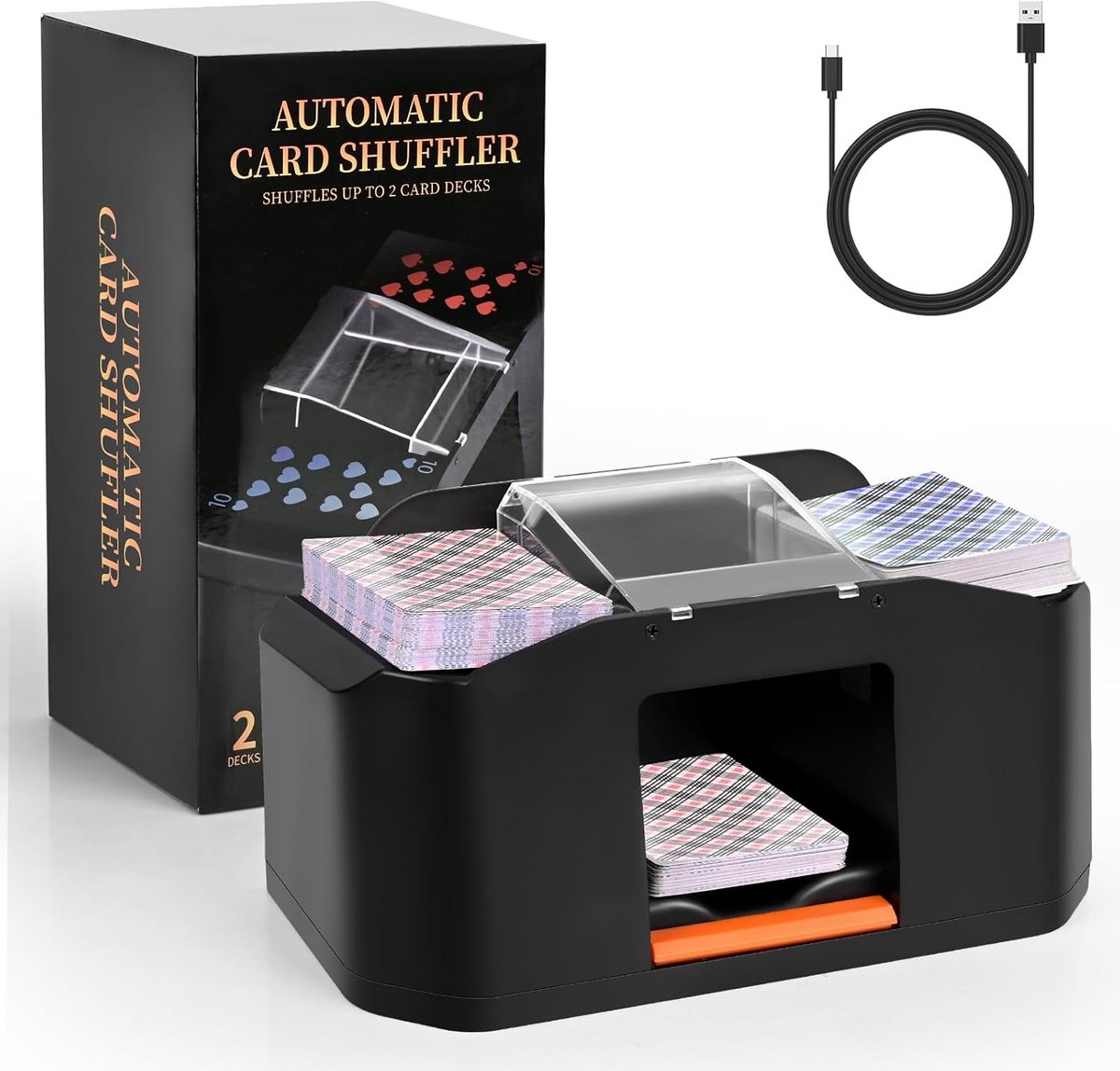 Elektrische Kaartenmengmachine voor 2 Dekens - 2000 mAh Batterij - Automatische Shuffler voor UNO, Poker, Texas Hold’em en Blackjack
