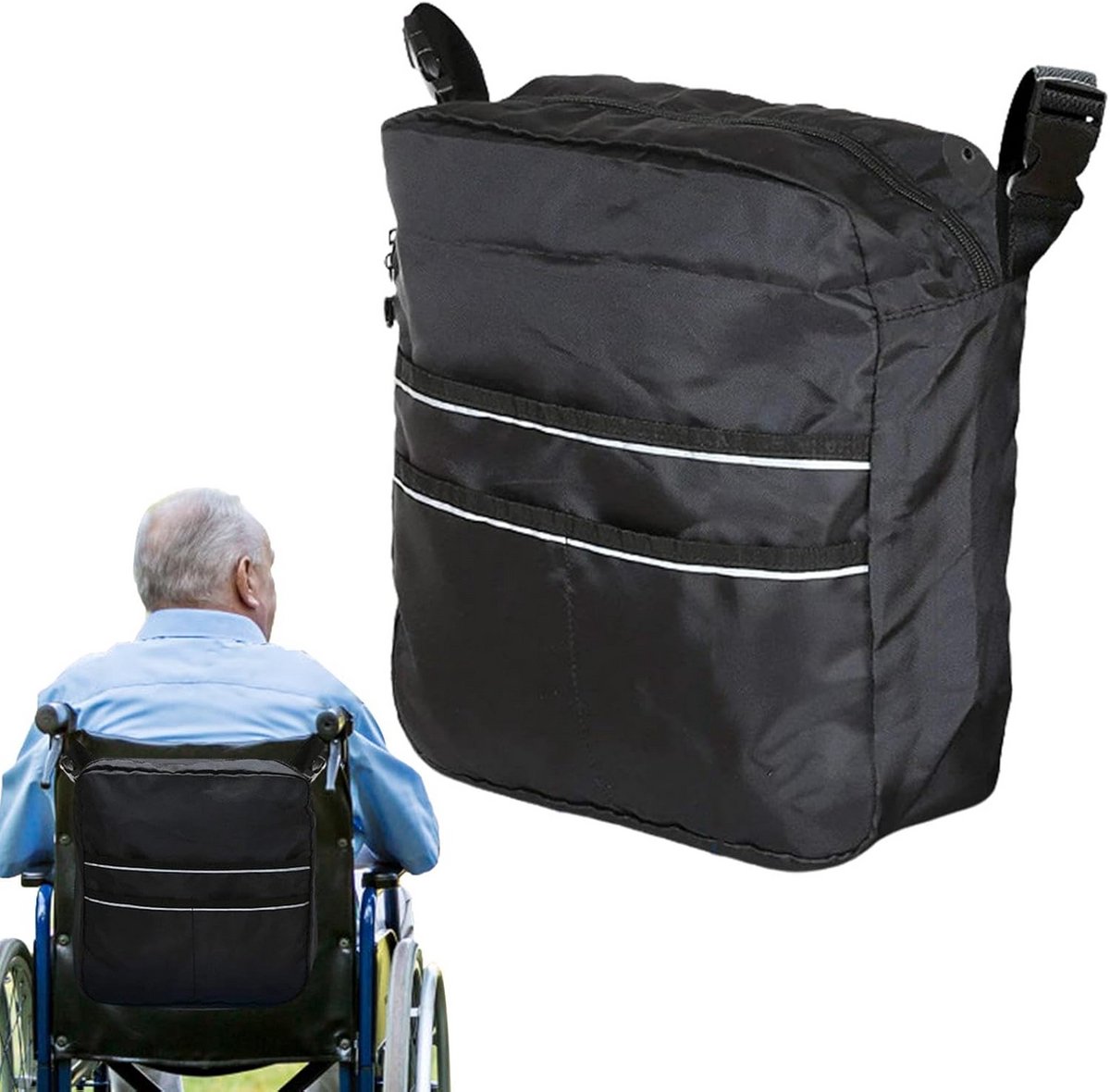 Rolstoeltas voor opbergen dagelijkse benodigdheden