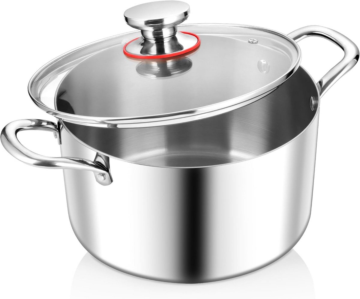 20 cm Steel Pan met Glasdeksel 3,3 L voor Inductie - 3-laags RVS Kookpan