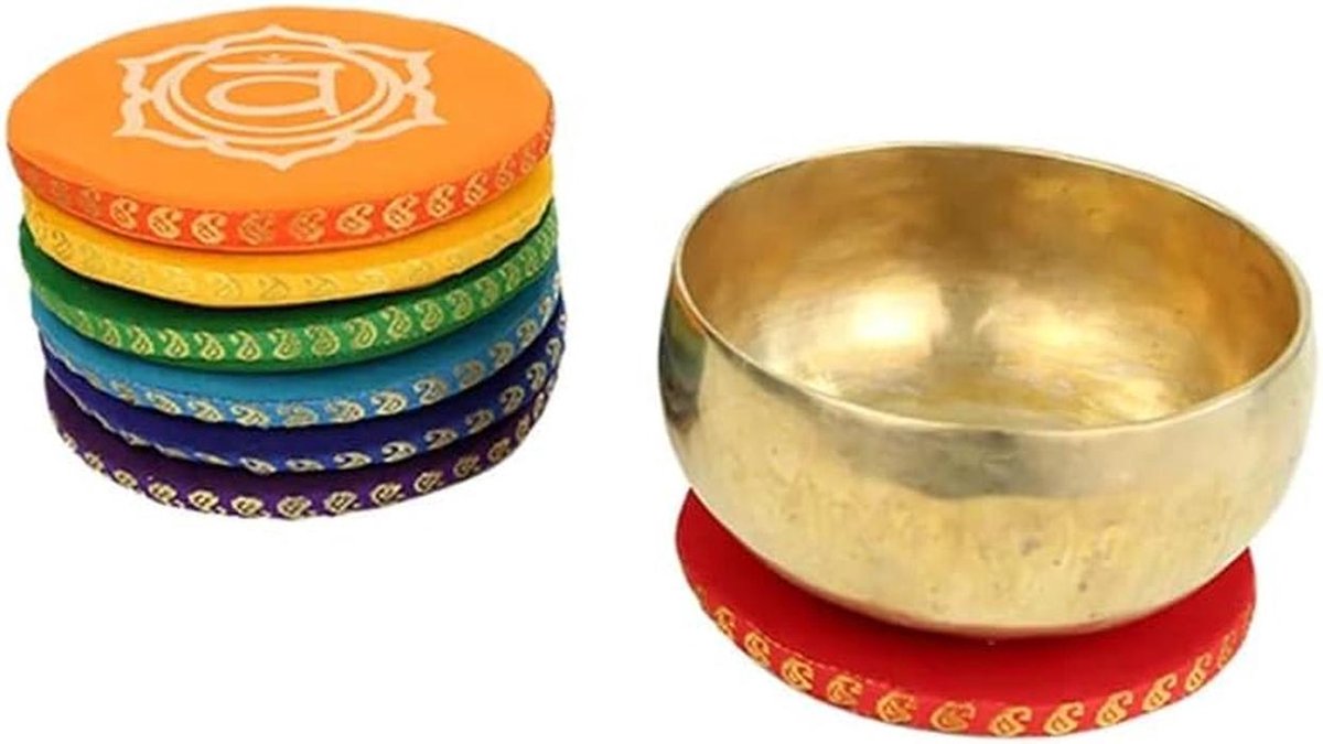 Set van 7 Kleurrijke Kussens voor Klankschalen, Handgemaakt - Chakra Serie
