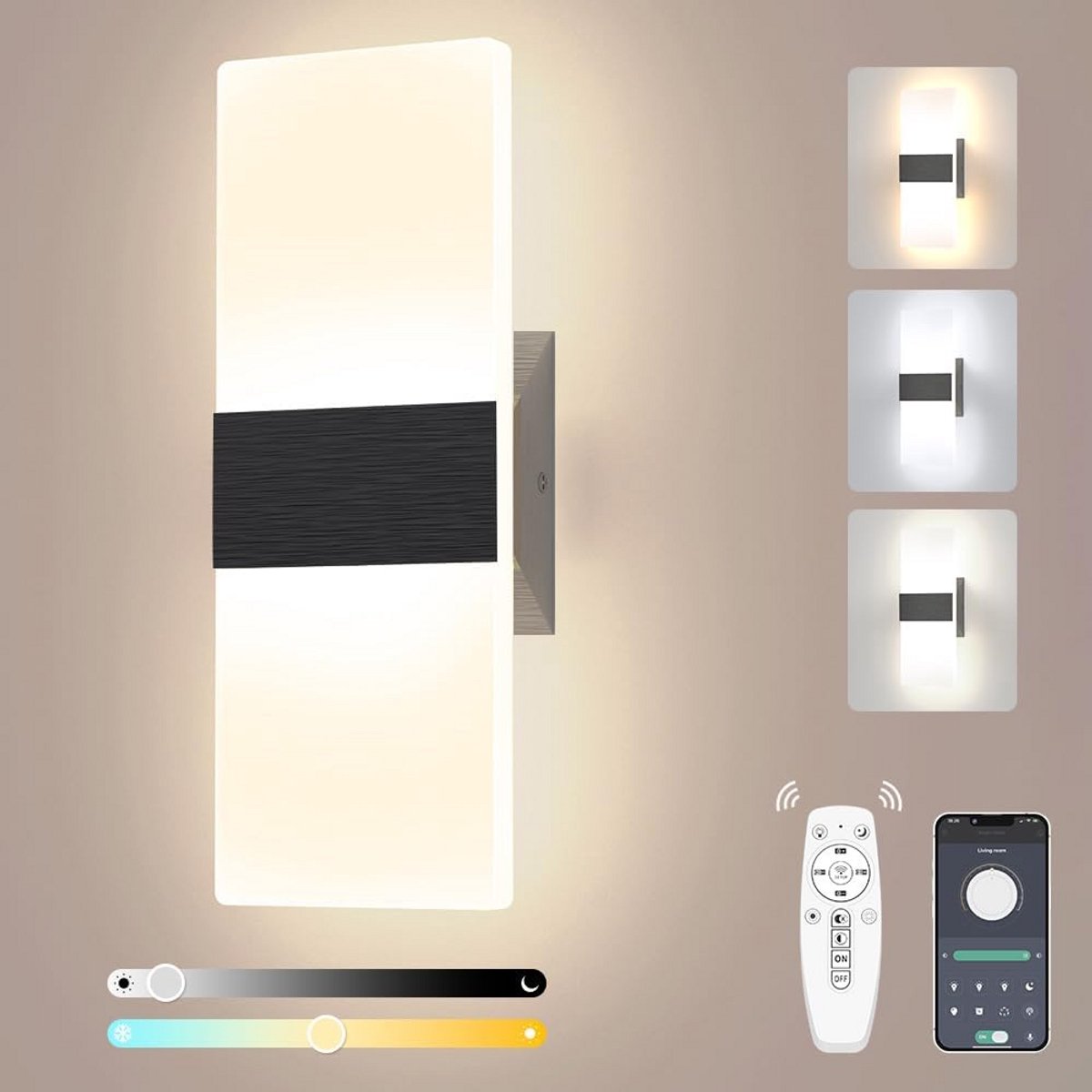 Moderne Zwarte LED Wandlamp met Afstandsbediening en App Besturing