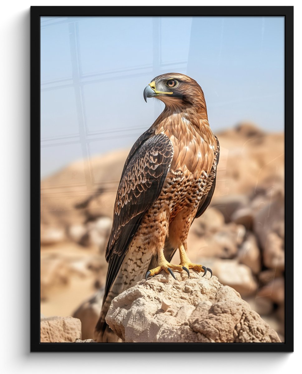 FrameYourWall Poster in lijst - Fotolijst 50x70 cm - Posters - Valk - Vogel - Rots - Macht - Posterlijst zwart - Decoratie - Wanddecoratie woonkamer - Muurdecoratie slaapkamer