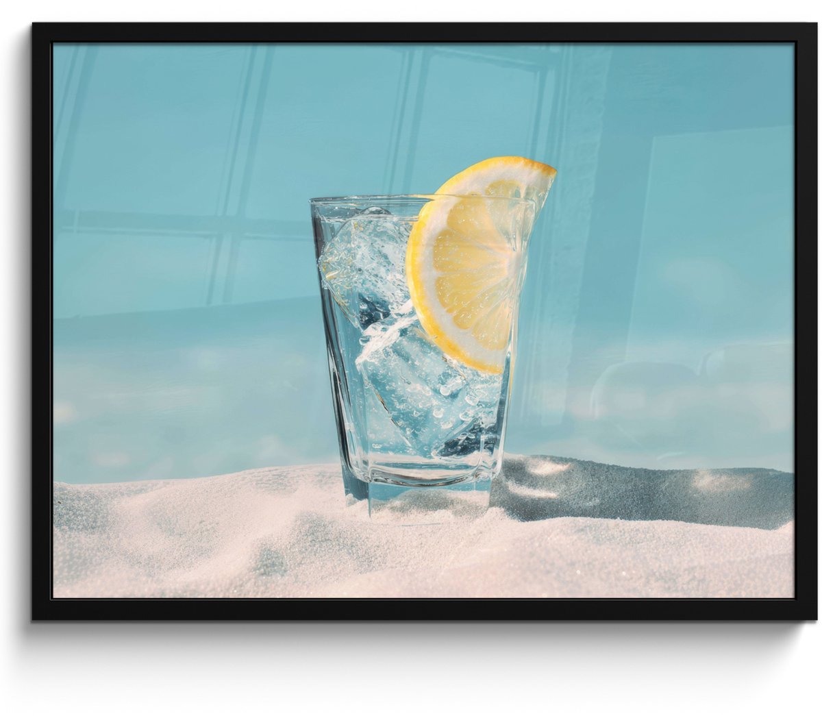 FrameYourWall Poster in lijst - Fotolijst 70x50 cm - Posters - Glas - ijsblokjes - Citroen - Posterlijst zwart - Decoratie - Wanddecoratie woonkamer - Muurdecoratie slaapkamer