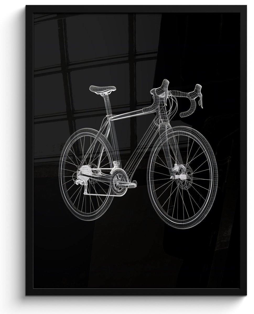 FrameYourWall Poster in lijst - Fotolijst 50x70 cm - Posters - Lijnen - Illustratie - Wit - Posterlijst zwart - Decoratie - Wanddecoratie woonkamer - Muurdecoratie slaapkamer Fiets - Illustratie
