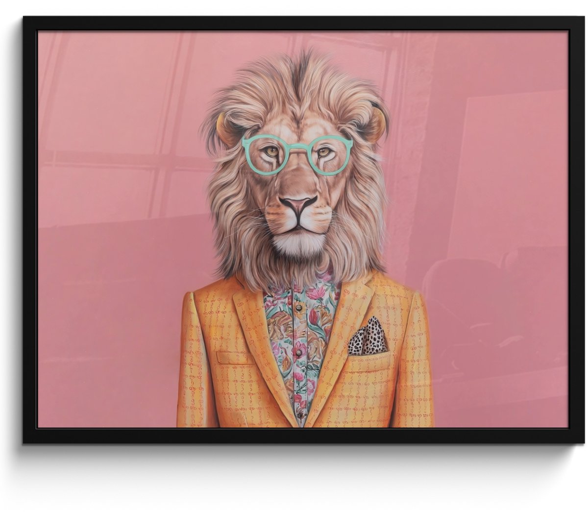 FrameYourWall Poster in lijst - Fotolijst 70x50 cm - Posters - Leeuw - Pak - Geruit - Bril - Posterlijst zwart - Decoratie - Wanddecoratie woonkamer - Muurdecoratie slaapkamer