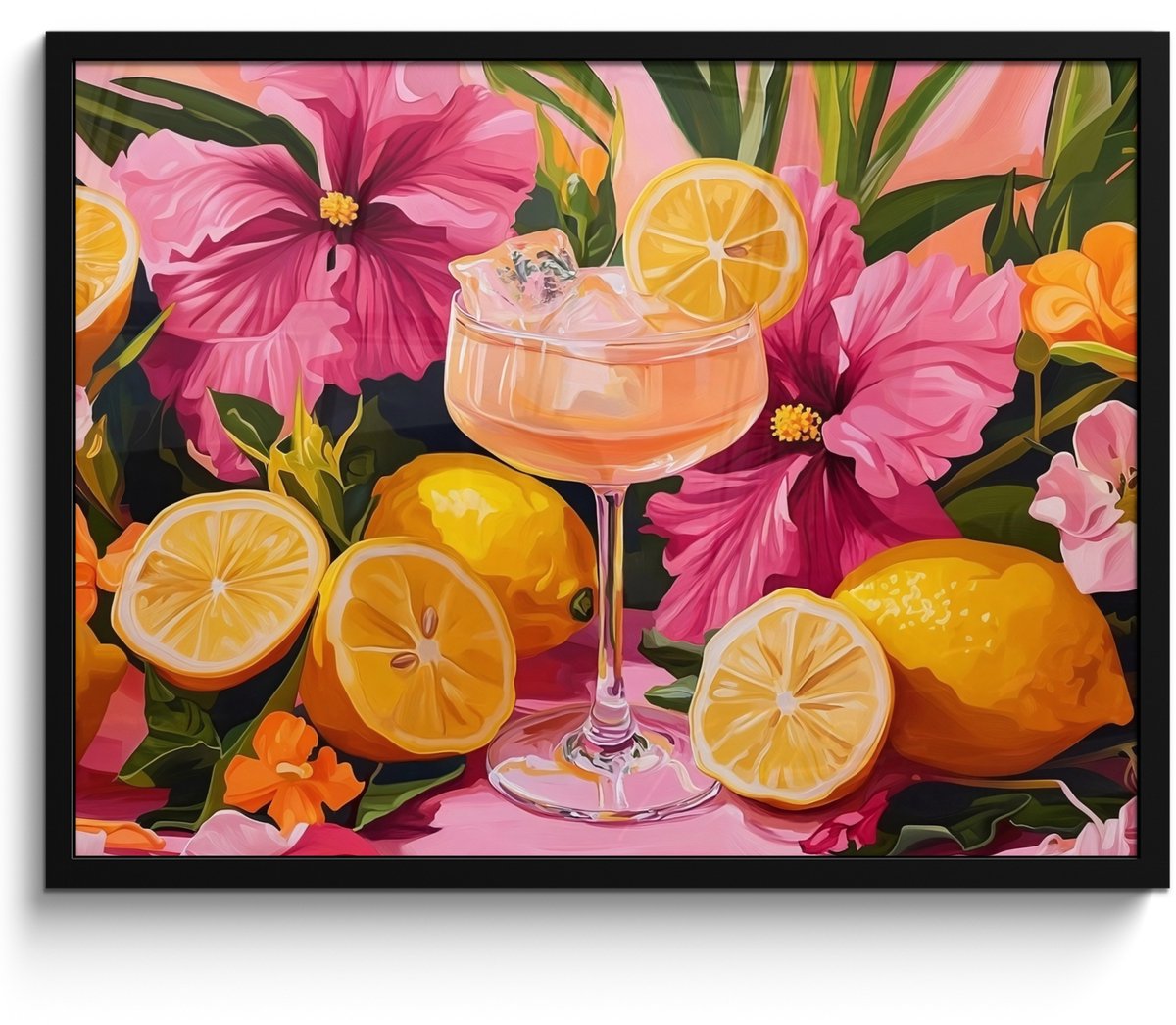 FrameYourWall Poster in lijst - Fotolijst 70x50 cm - Posters - Drink - Bloemen - Yellow - Posterlijst zwart - Decoratie - Wanddecoratie woonkamer - Muurdecoratie slaapkamer Cocktail - Bloemen