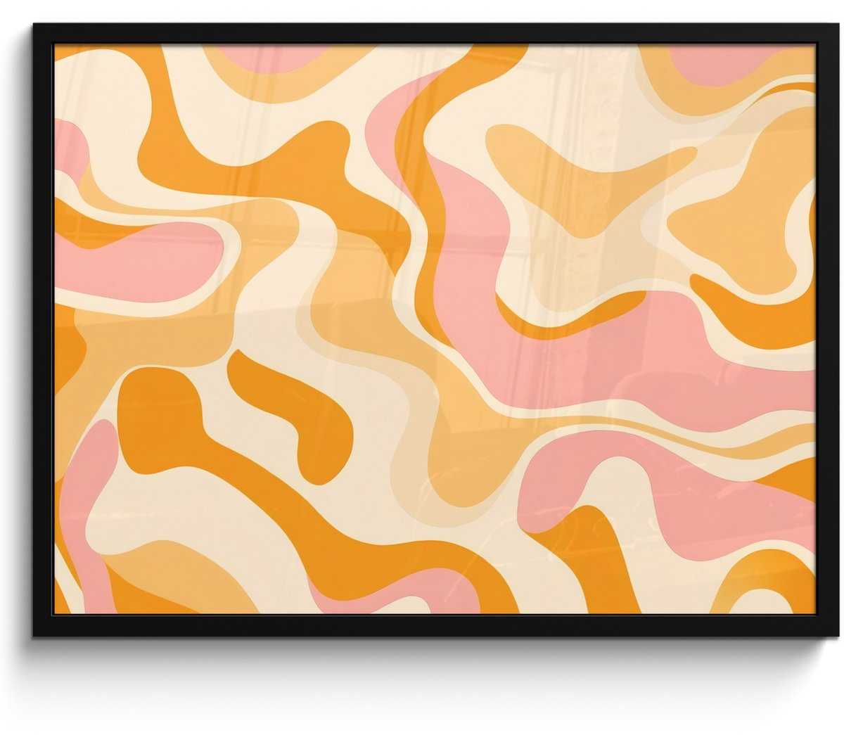 FrameYourWall Poster in lijst - Fotolijst 70x50 cm - Posters - Abstract - Golvend - Oranje - Posterlijst zwart - Decoratie - Wanddecoratie woonkamer - Muurdecoratie slaapkamer Abstract - Goldvend
