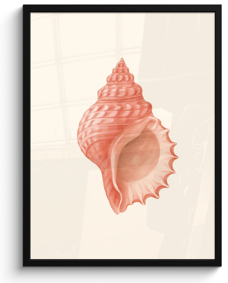FrameYourWall Poster in lijst - Fotolijst 50x70 cm - Posters - Schelp - Roze - Structuur - Posterlijst zwart - Decoratie - Wanddecoratie woonkamer - Muurdecoratie slaapkamer