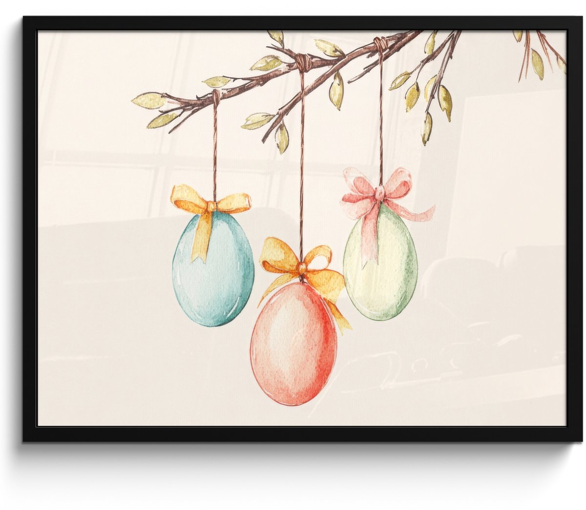 FrameYourWall Poster in lijst - Fotolijst 70x50 cm - Posters - Paastak - Strikje - Eieren - Posterlijst zwart - Decoratie - Wanddecoratie woonkamer - Muurdecoratie slaapkamer