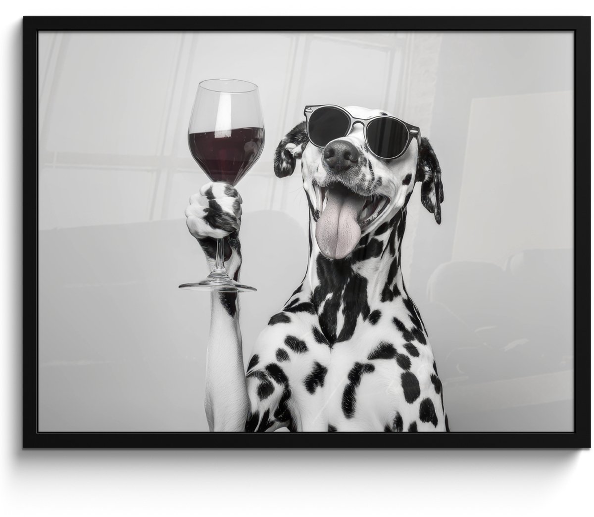 FrameYourWall Poster in lijst - Fotolijst 70x50 cm - Posters - Zonnebril - Dalmatiër - Wijnglas - Tong - Posterlijst zwart - Decoratie - Wanddecoratie woonkamer - Muurdecoratie slaapkamer