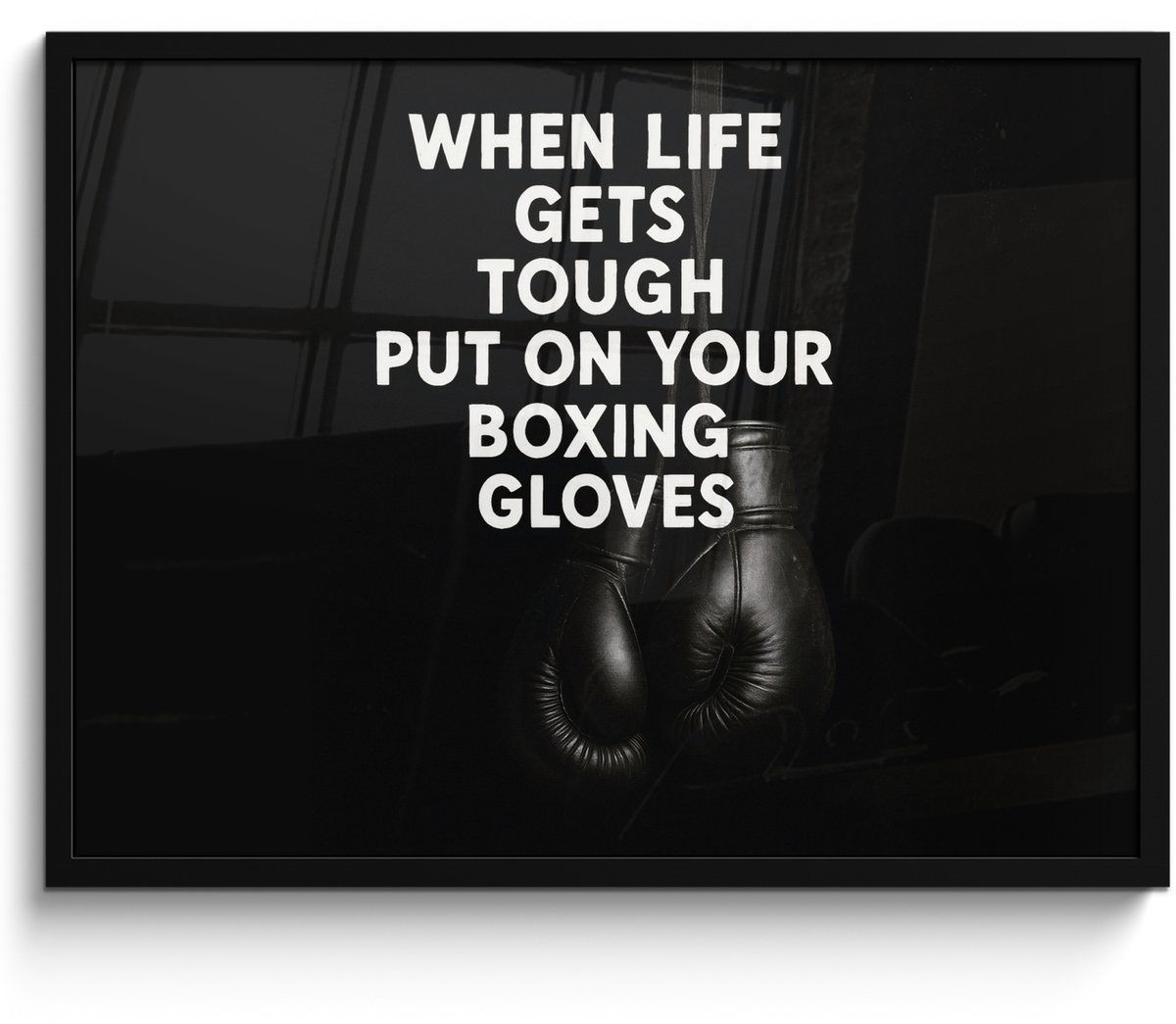 FrameYourWall Poster in lijst - Fotolijst 70x50 cm - Posters - Tekst - Bokshandschoenen - Wit - Posterlijst zwart - Decoratie - Wanddecoratie woonkamer - Muurdecoratie slaapkamer Bokshandschoenen - Tekst