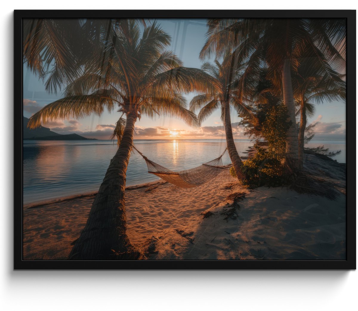 FrameYourWall Poster in lijst - Fotolijst 70x50 cm - Posters - Palmbomen - Hangmat - Strand - Zonsondergang - Posterlijst zwart - Decoratie - Wanddecoratie woonkamer - Muurdecoratie slaapkamer