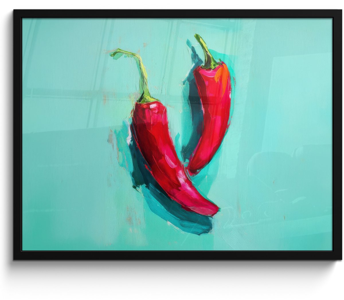FrameYourWall Poster in lijst - Fotolijst 70x50 cm - Posters - Chilipepers - Geverfd - Rood - Posterlijst zwart - Decoratie - Wanddecoratie woonkamer - Muurdecoratie slaapkamer