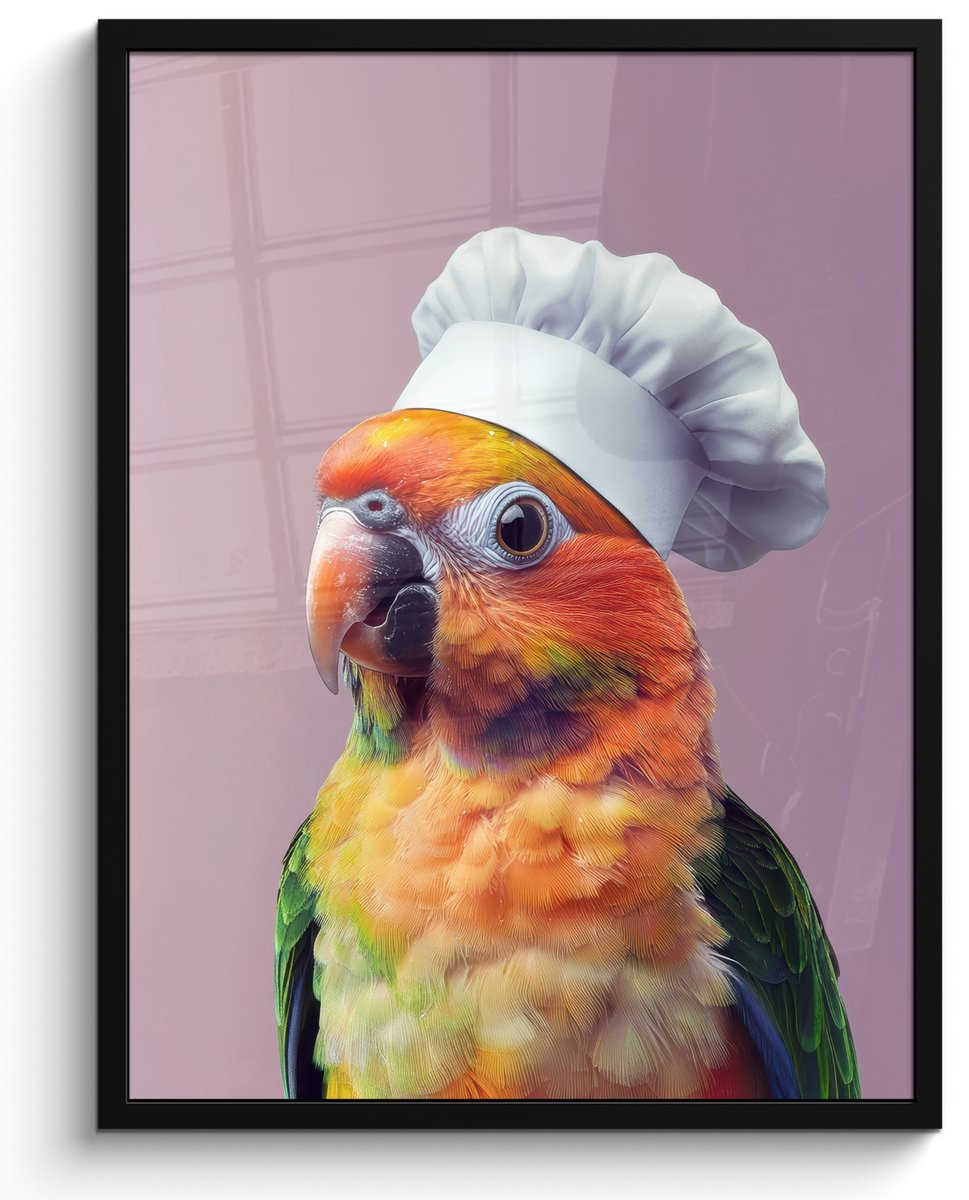 FrameYourWall Fotolijst inclusief poster - Posterlijst 50x70 cm - Posters - Papegaai - Koksmuts - Nieuwsgierig - Vogel - Foto in lijst - Keuken decoratie muur - Wanddecoratie accessoires - Muurdecoratie - Schilderijen Koksmuts - Parkiet