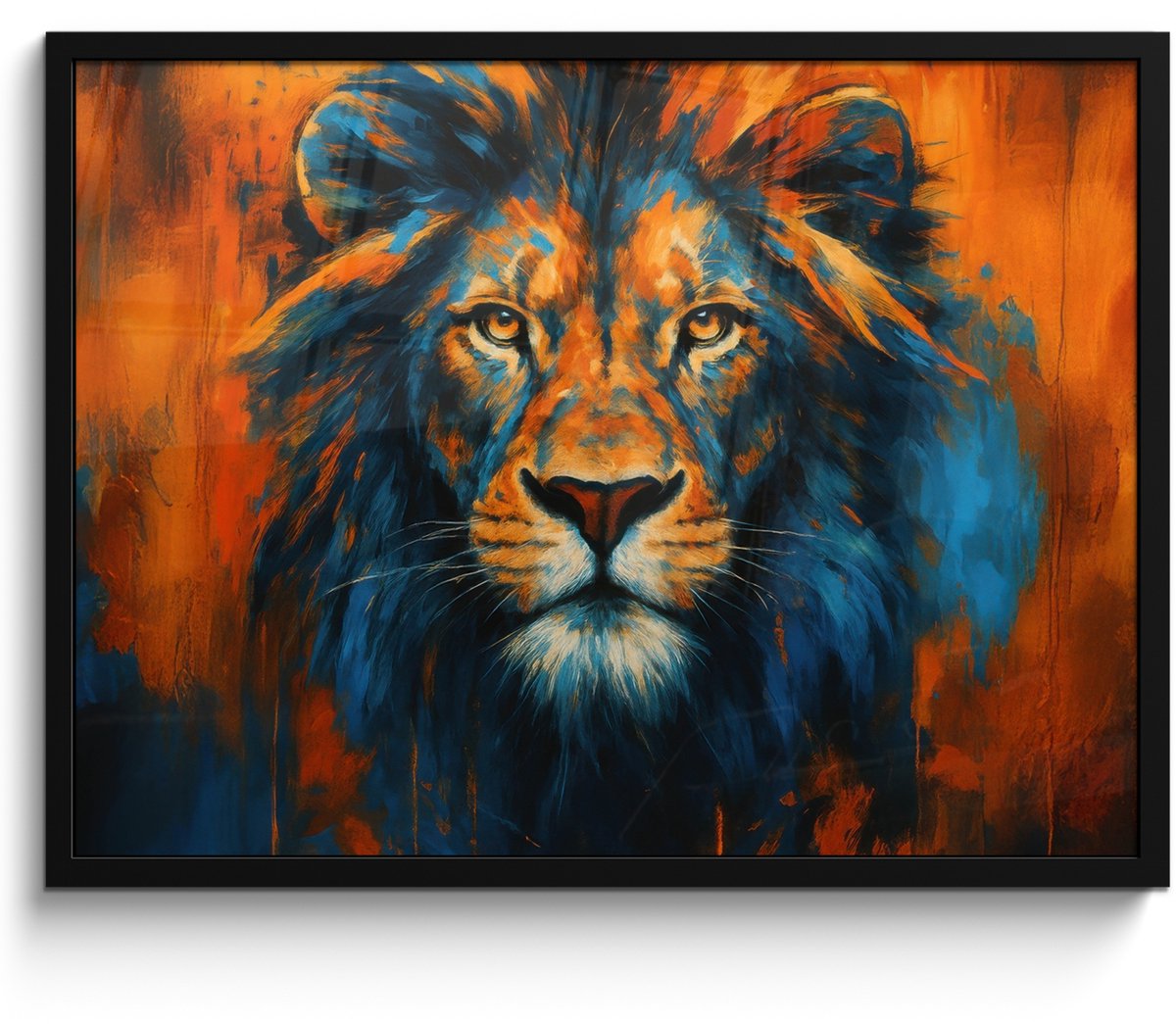 FrameYourWall Poster in lijst - Fotolijst 70x50 cm - Posters - Schilderij - Leeuwenkop - Oranje - Posterlijst zwart - Decoratie - Wanddecoratie woonkamer - Muurdecoratie slaapkamer