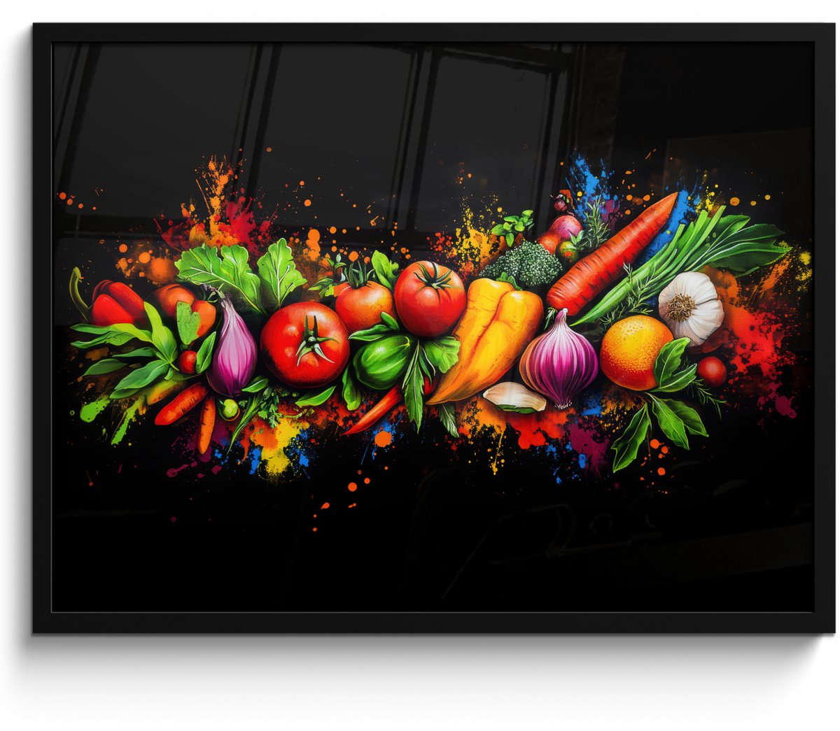 FrameYourWall Poster in lijst - Fotolijst 70x50 cm - Posters - Groente - Eten - Kruiden - Graffiti - Koken - Posterlijst zwart - Decoratie - Wanddecoratie woonkamer - Muurdecoratie slaapkamer Graffiti - Groente