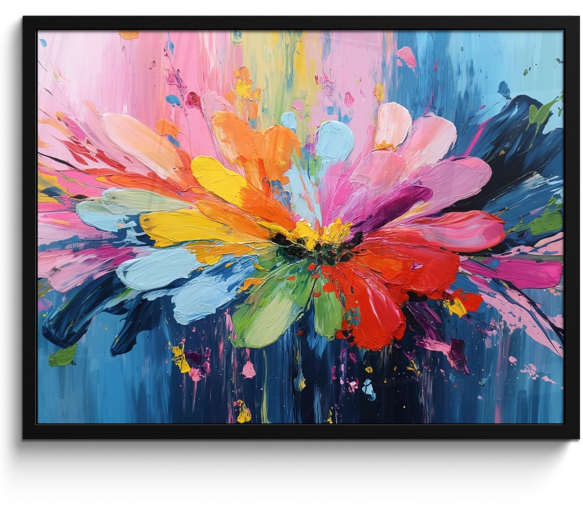 FrameYourWall Poster in lijst - Fotolijst 70x50 cm - Posters - Kleuruitbarsting - Expressieve sfeer - Bloem - Posterlijst zwart - Decoratie - Wanddecoratie woonkamer - Muurdecoratie slaapkamer Bloem - Explosie