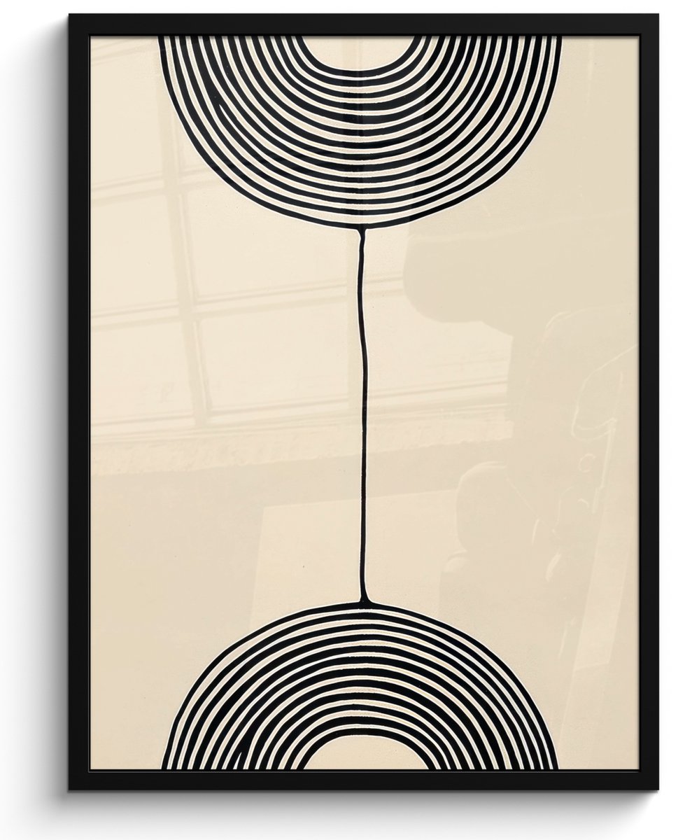 FrameYourWall Poster in lijst - Fotolijst 50x70 cm - Posters - Geometrische bogen - Minimalistisch - Symmetrisch - Posterlijst zwart - Decoratie - Wanddecoratie woonkamer - Muurdecoratie slaapkamer