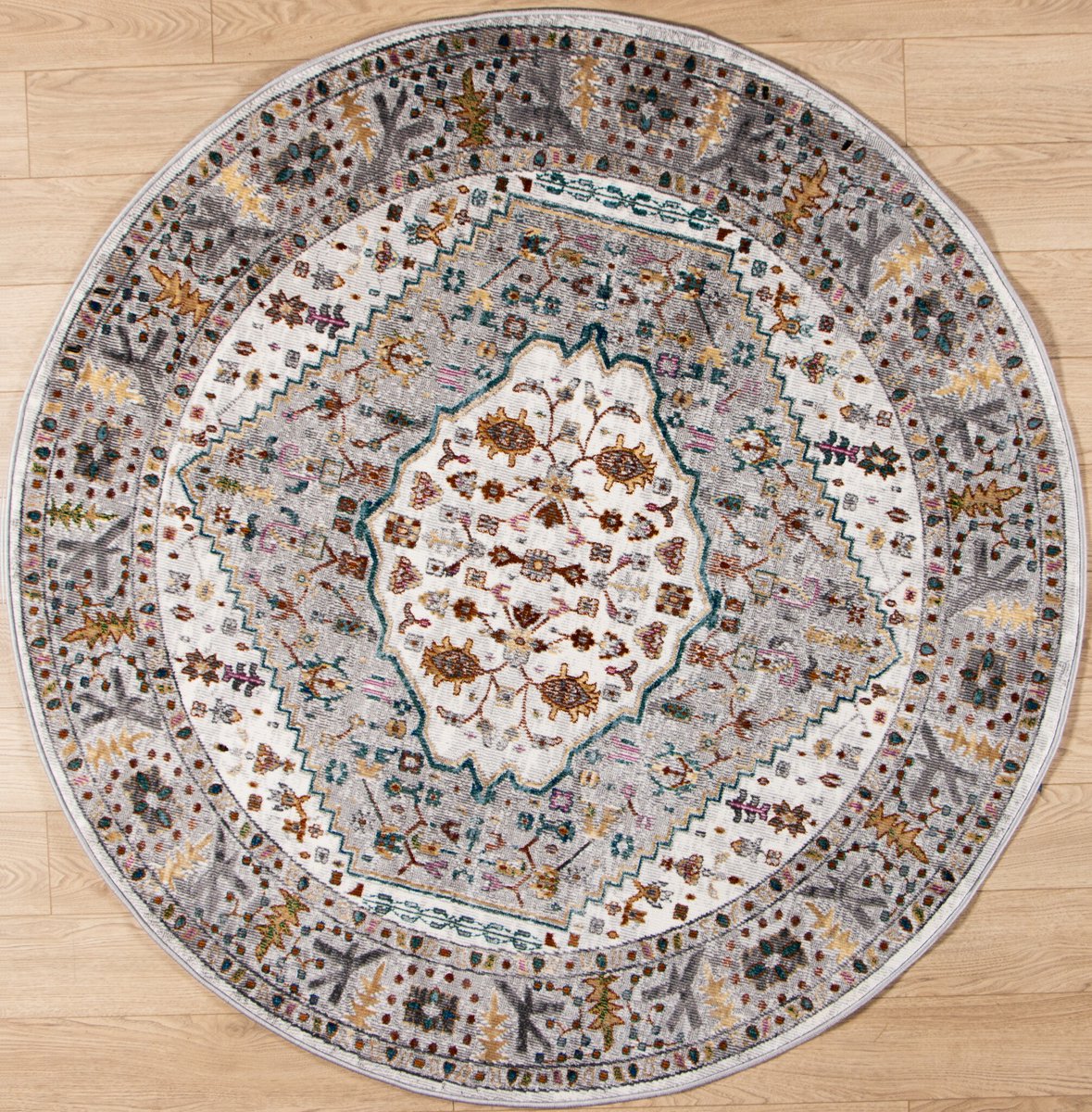 Muratap Picasso Bellagio Rond Vintage Vloerkleed - Multi / Creme - Laagpolig- 240 CM Ø Multikleur