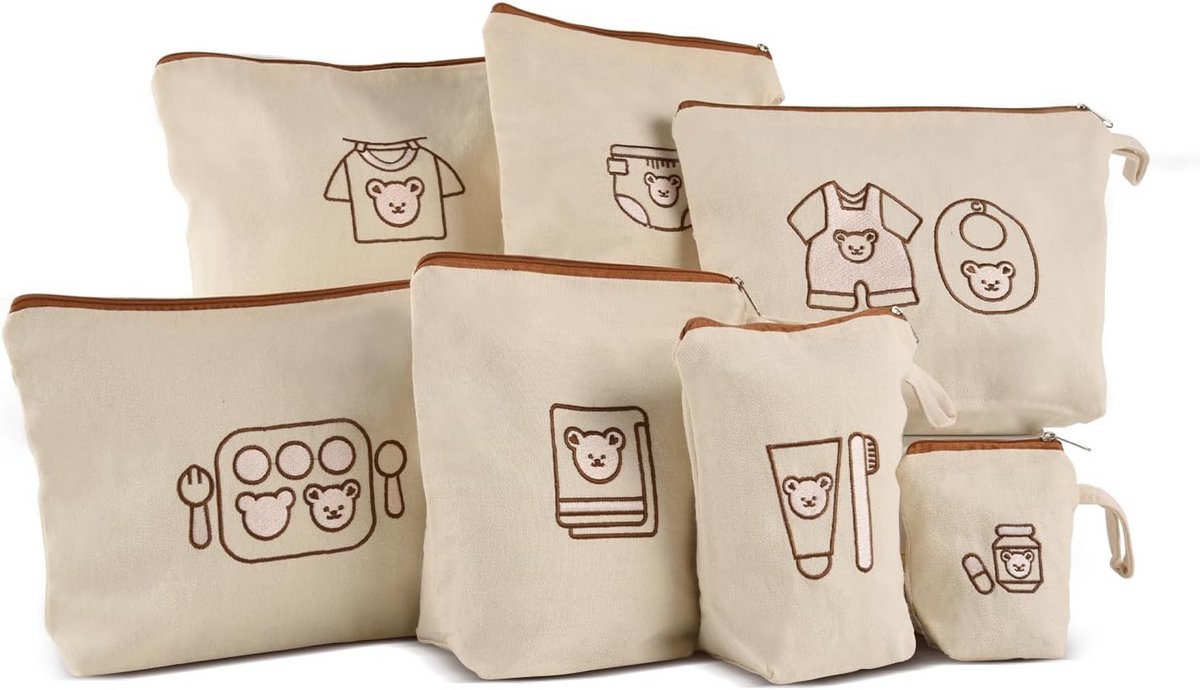 7-delige Set Luiertas Organizers Waterdichte Verpakking Kubussen voor Babyartikelen met Ritssluiting