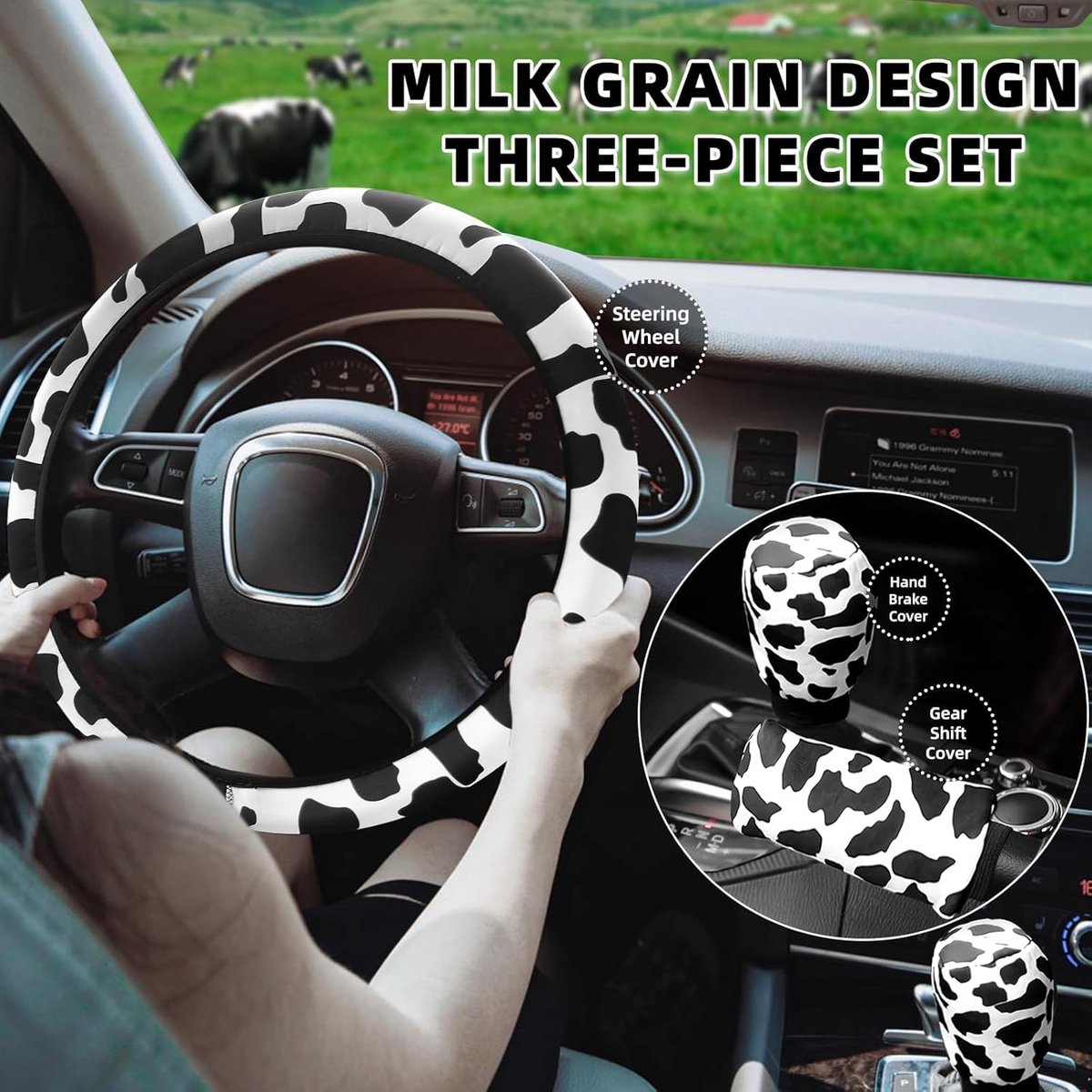 3-delige Stuurhoes Set met Koeienprint - Antislip & Universeel voor Auto Interieur – foto 5