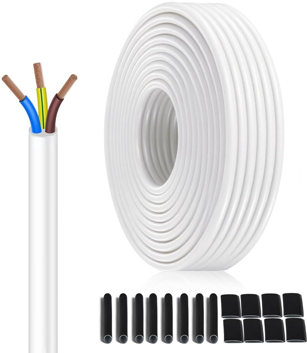 Flexibele 3-aderige PVC-Kabel 0,75 mm² Wit - 20 Meter voor Installatie en Apparaten