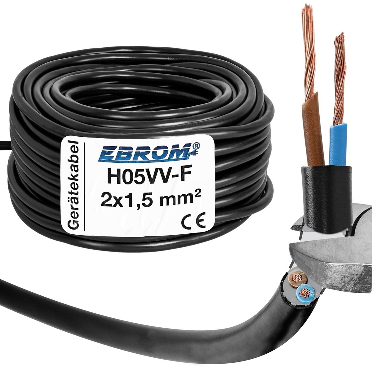 Flexibele Stroomkabel Zwart H05VV-F 2x1,5 mm² - Diverse Lengtes