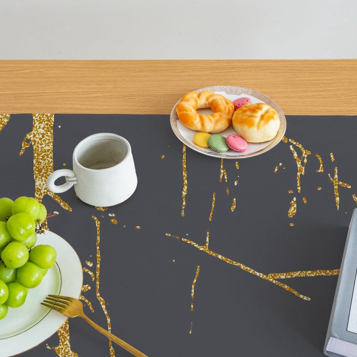 Linnen Tafelkleed Vierkant Grijs Marmer Optiek voor Keuken en Feestdagen