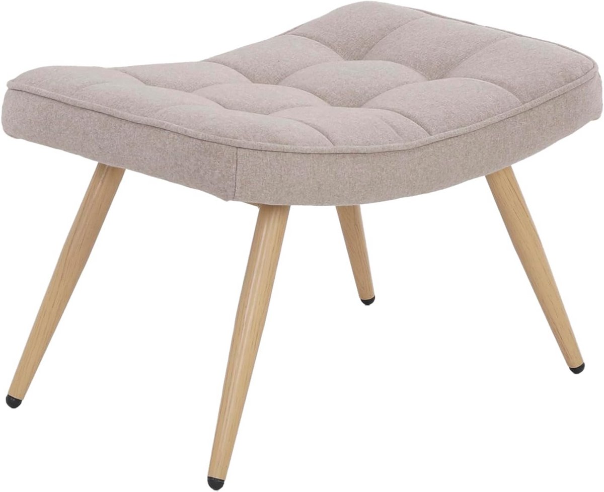 Ovaal Voetenbank Stof Beige met Eikenlook Metalen Poten 60 cm