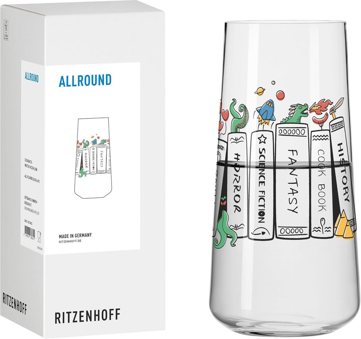Ruim Allround Glas 600 ml met Boekenmotief - Kwaliteitsglas uit Duitsland