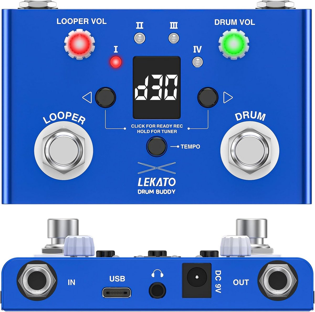 Drum Looper Pedaal met Ingebouwde Tuner en App Controle voor Gitaar en Bas