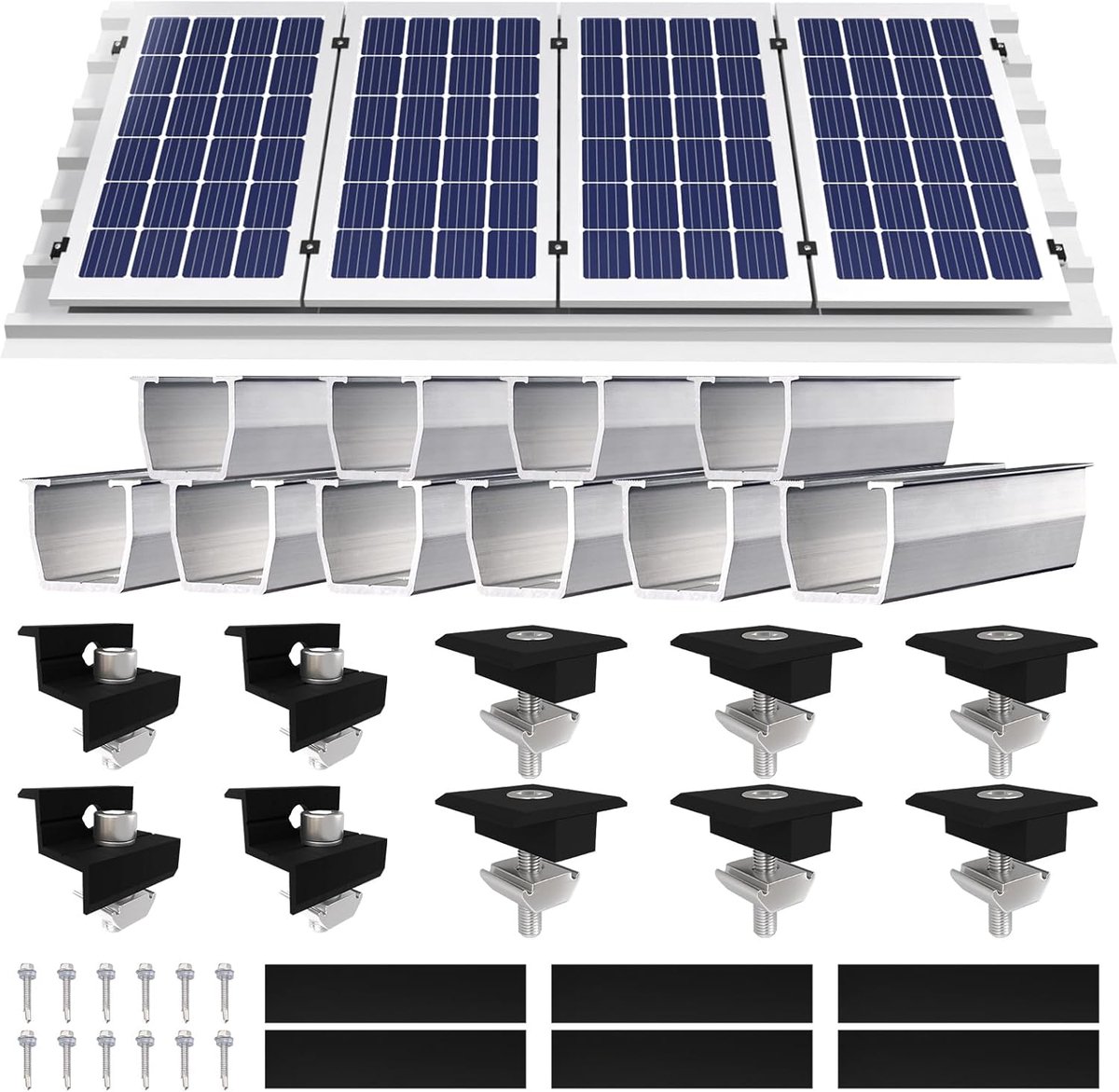 Zonnepaneel Montagekit - PV Module Bevestiging - Dak Installatie - Corrosiebestendig Aluminium - Voor 4 Modules - Zilver