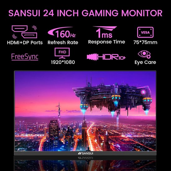 Gaming Monitor - Scherm Computer - Snelle Games - 160Hz Beeldverversing - 24 Inch - Zwart — afbeelding 2