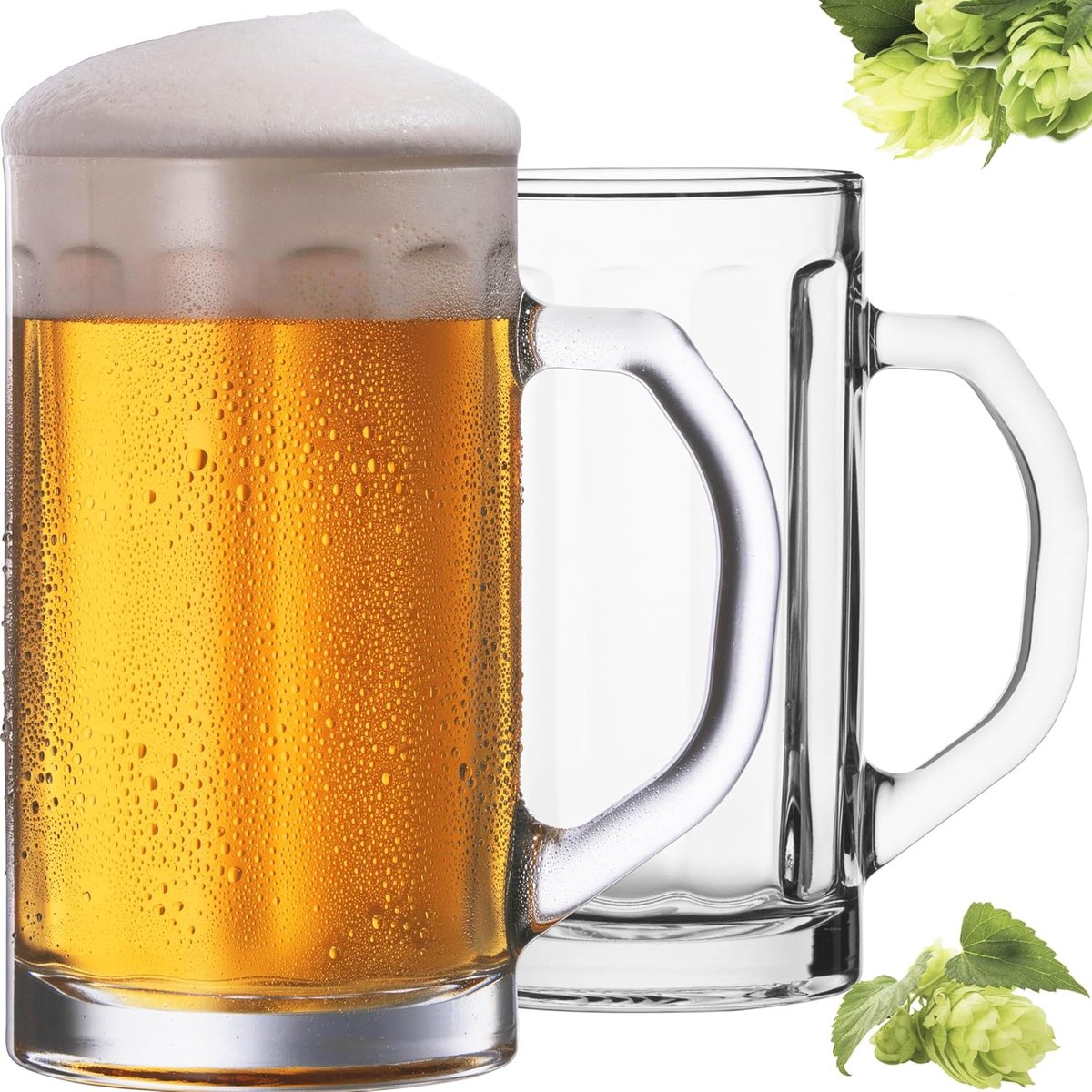 Glazen Bierpul Set van 2 met Handvat - 500 ml Maataanwijzing