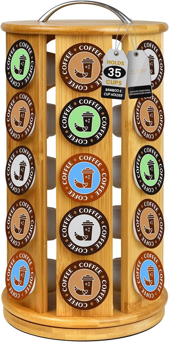Draaibaar Bamboe Koffiecapsulehouder voor 35 K-Cups - Keuken Organizer